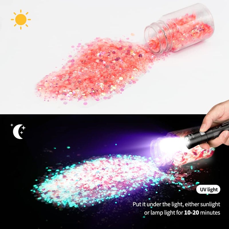 OSBANG Glow in The Dark Glitter 15 Jar - 12 Colors Glow Glitter and 3 Colors Gold Foil Flakes  High Luminous Glitter for Resin Crafts  Cosmetic  Nail  Glowing Dye for DIY - Image 4